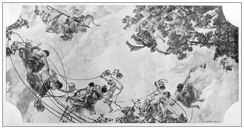 Antique image: Thé?tre national de l'Opéra-Comique, Paris, Decoration paintings by Albert Maignan